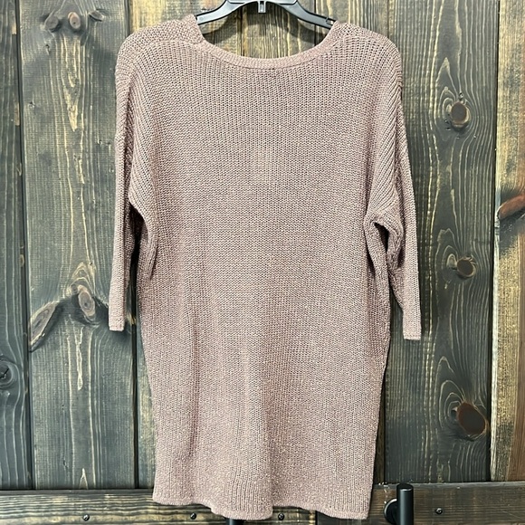 NWT Express Knit Top M Rose Gold Sparkly Glitter Metallic Tunic Length Relaxed - Picture 7 of 12
